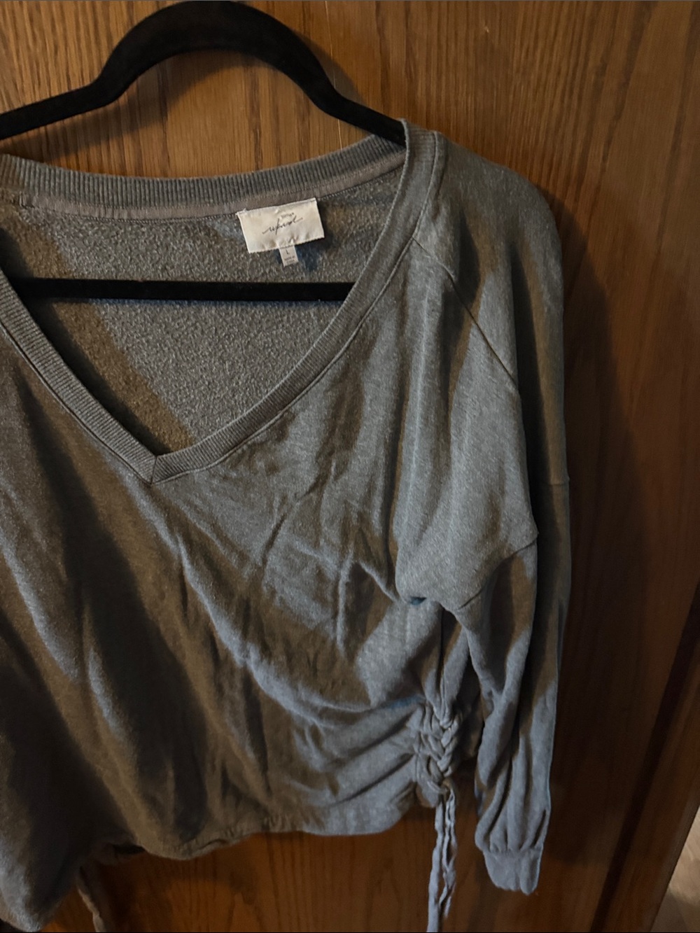 Soma Heather Gray V-Neck Sweatshirt with Side Drawstring